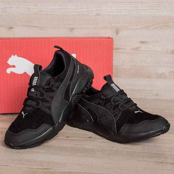 Кожаные мужские кроссовки пума, осенние черные, чоловічі кросівки puma