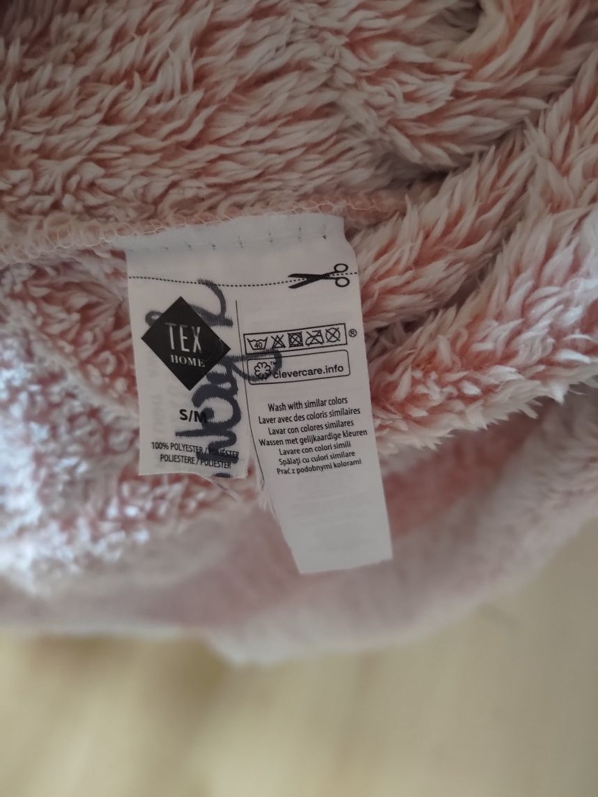 Szlafrok damski S/M ciepły biało-różowy