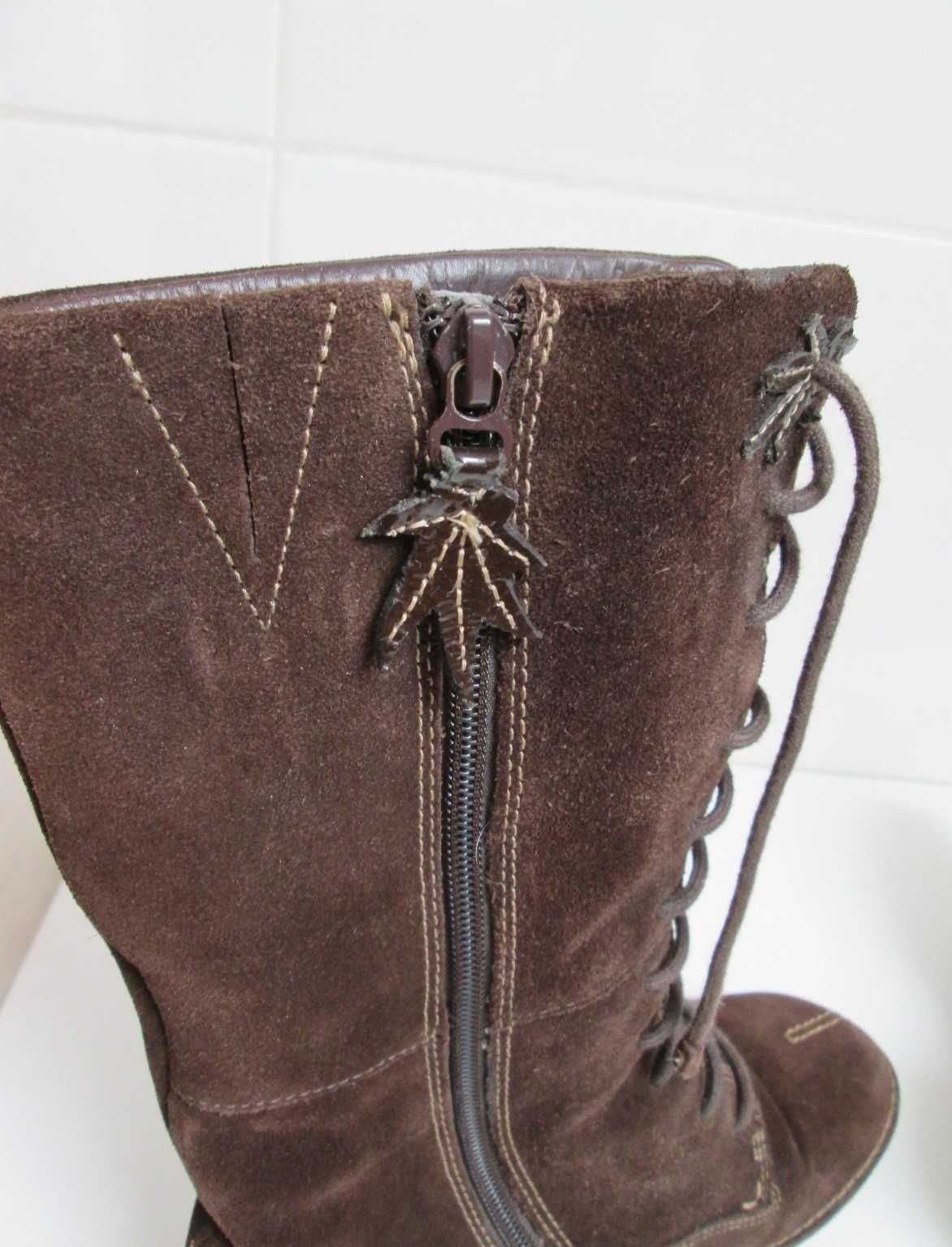 Clarks wysokie skórzane buty kozaki skóra zamsz  36