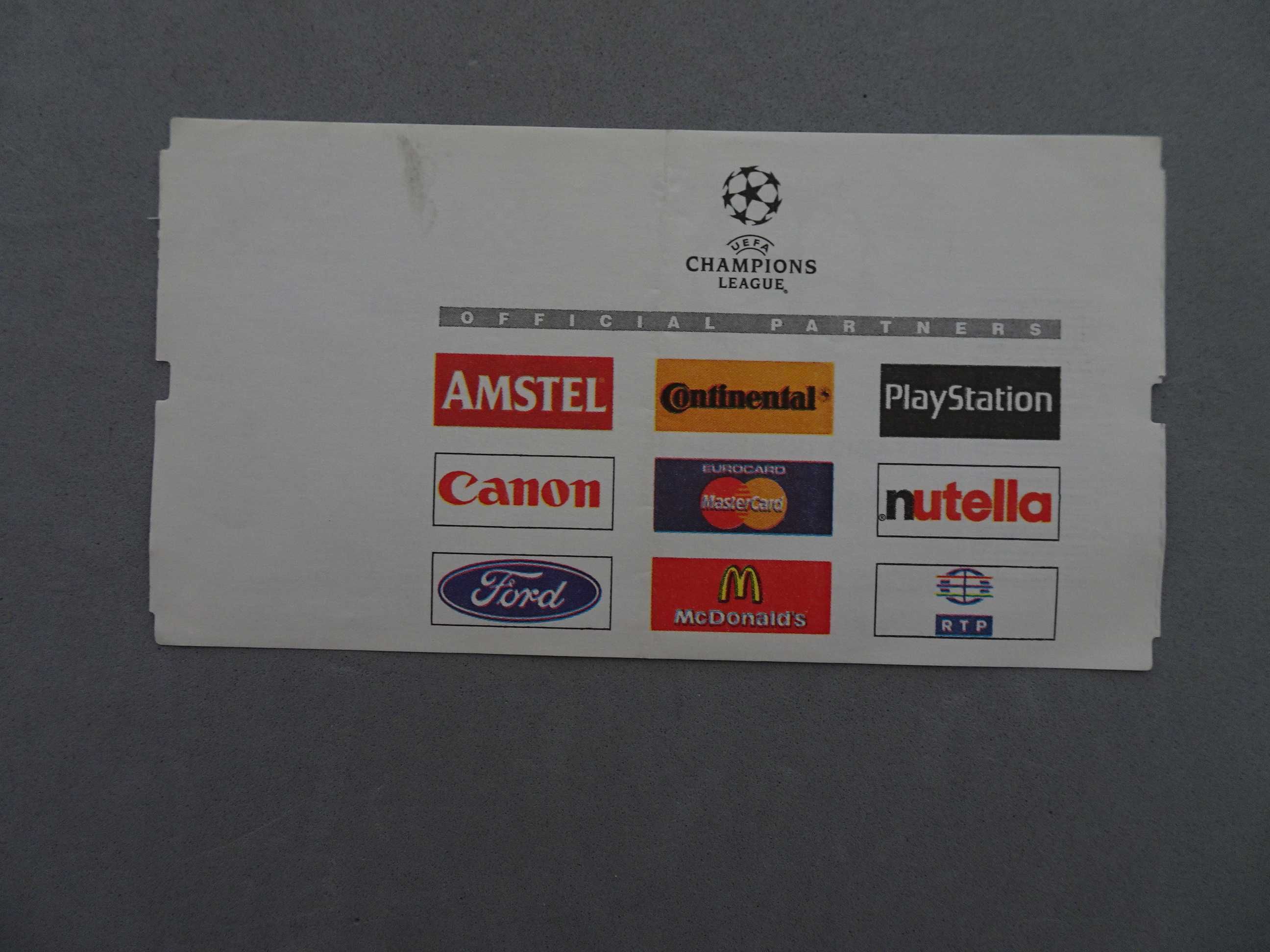 Bilhete futebol Boavista Feyenoord Champions League 29 setembro 1999