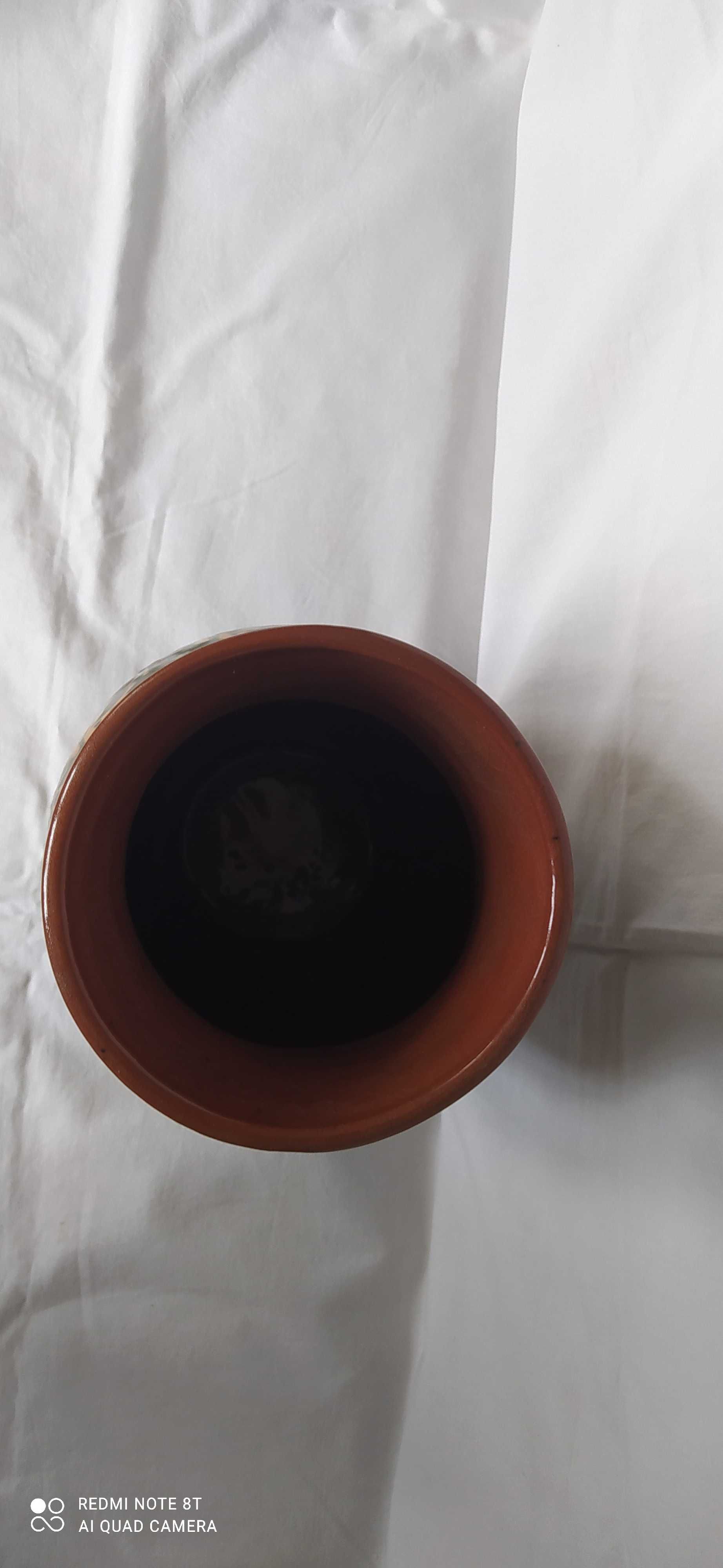 Wazon ceramiczny o pięknym wzorze ręcznie malowany z PRLu - 34cm.