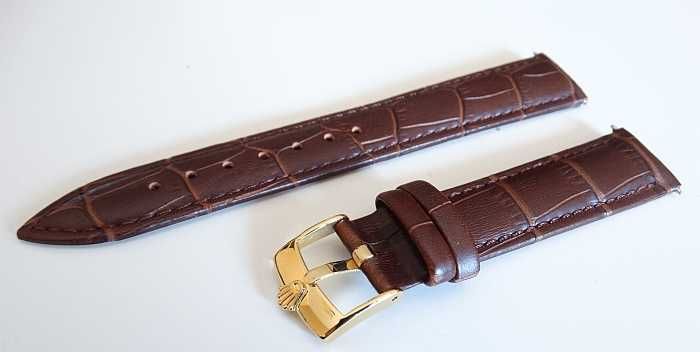 Pasek skórzany 18mm kroko do zegarka Rolex brąz czarny klamra srebrna