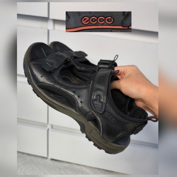 ECCO - skórzane sandały męskie czarne na rzepy bardzo wygodne r. 44