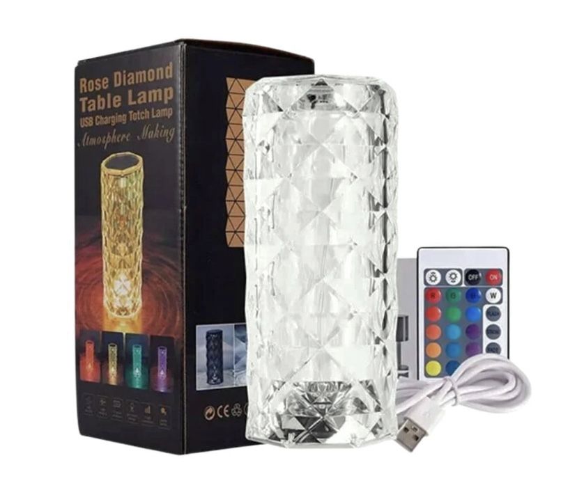 Лампа ночник настольная 16 цветов сенсорная пульт Crystal Rose RGB
