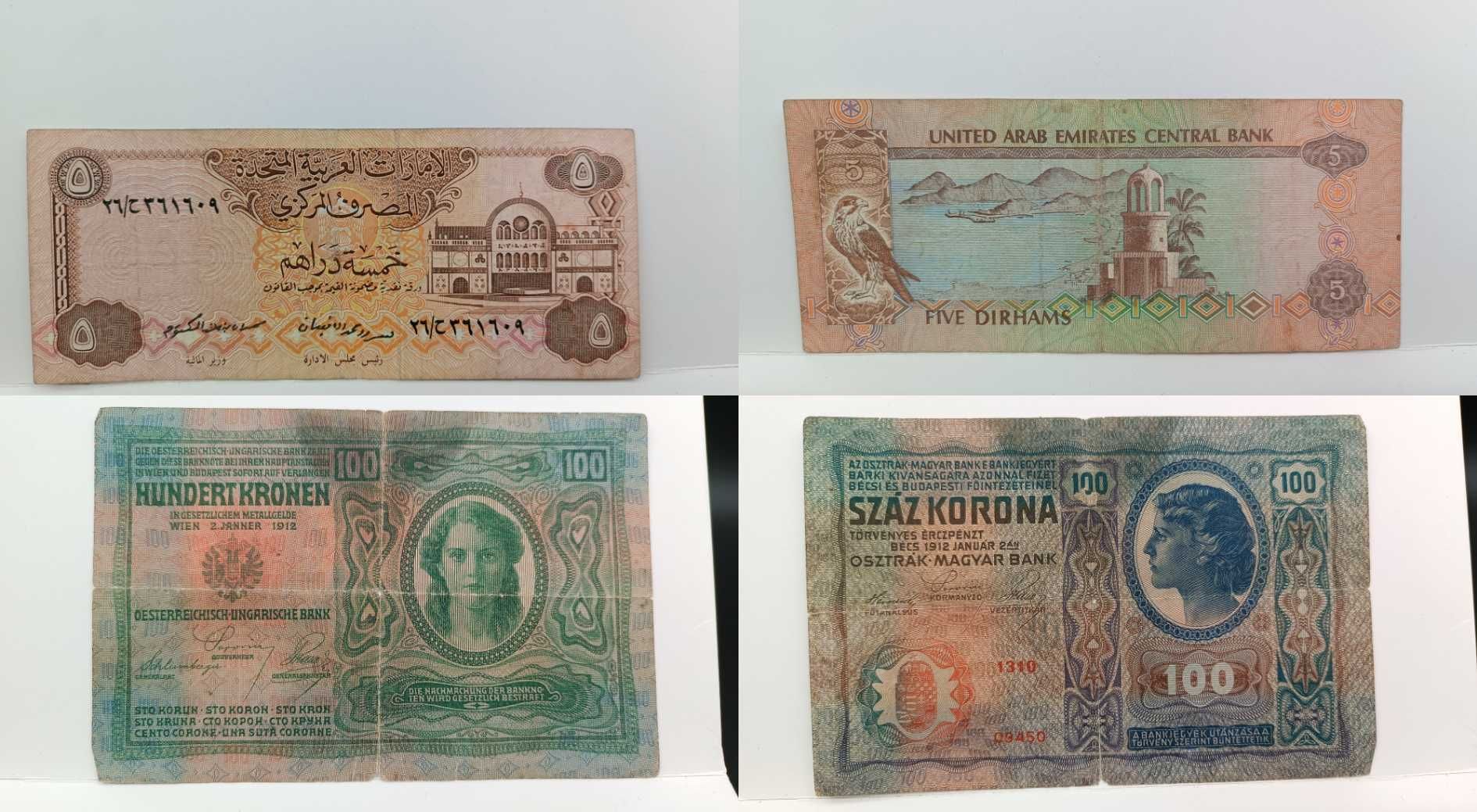 ZESTAW banknot peso Kuba rubel Białoruś drahma ZEA korona Austro Węgry