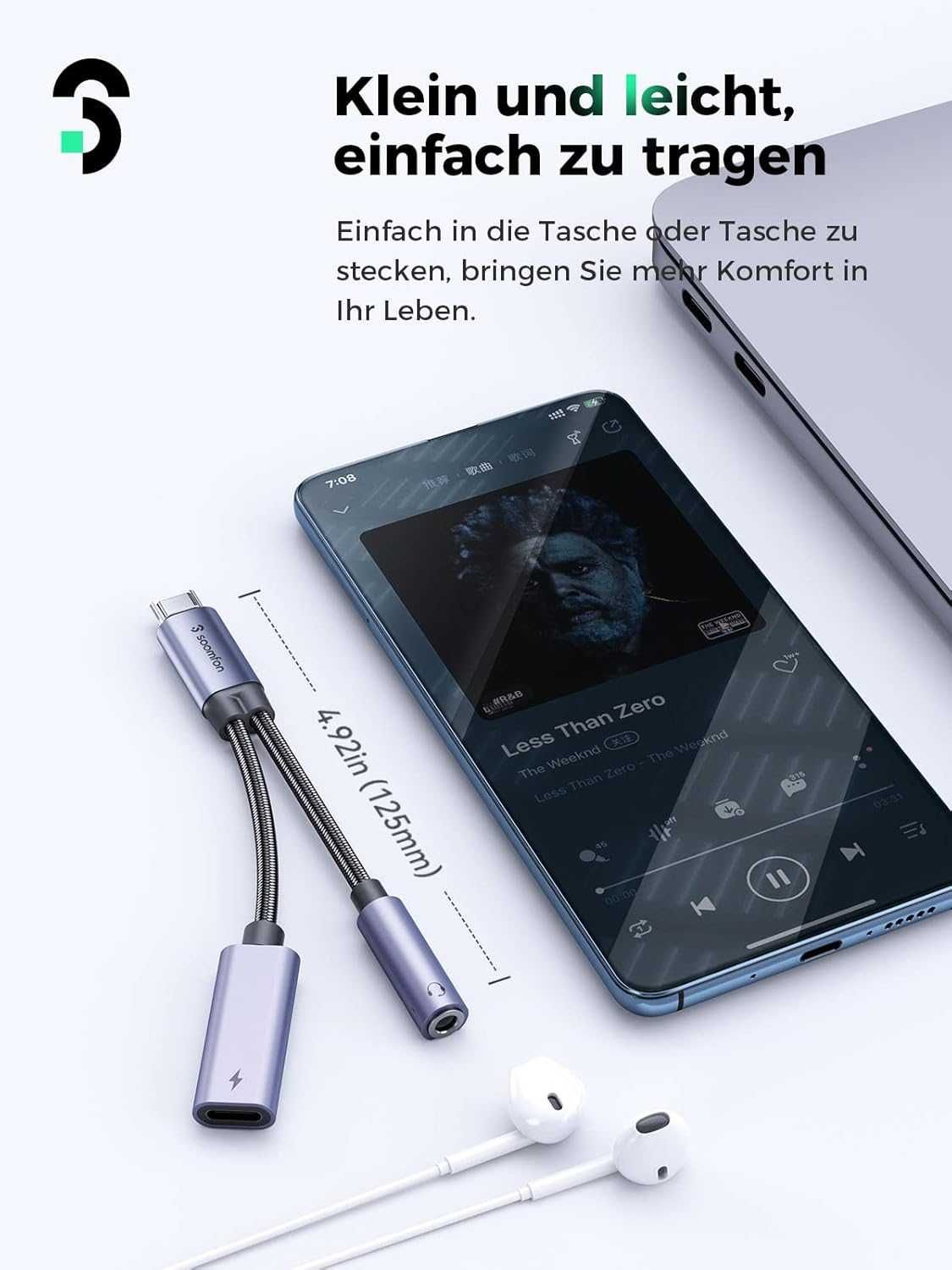 Adapter USB C Jack 3,5mm 2w1 Audio Ładowanie PD 60W DAC