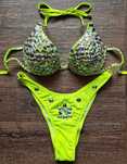 Bikini strój kąpielowy neon limonka cyrkonie kamienie kryształki