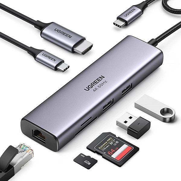 Hub 7w1 Ugreen Cm512 Usb-c / 2x Usb-a 3.2 / Hdmi 4k / czytnik Sd Tf /