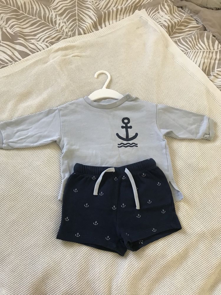 Komplet niemowlęcy marynarski na lato h&m błękitny