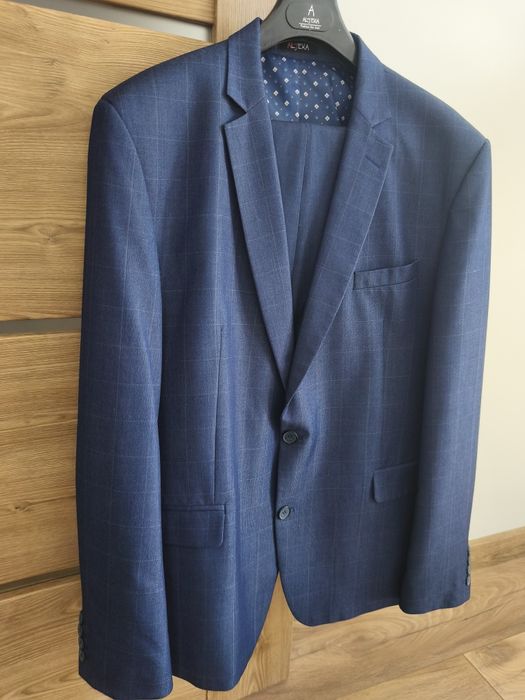 Granatowy garnitur kratka ślub wesele 56/182