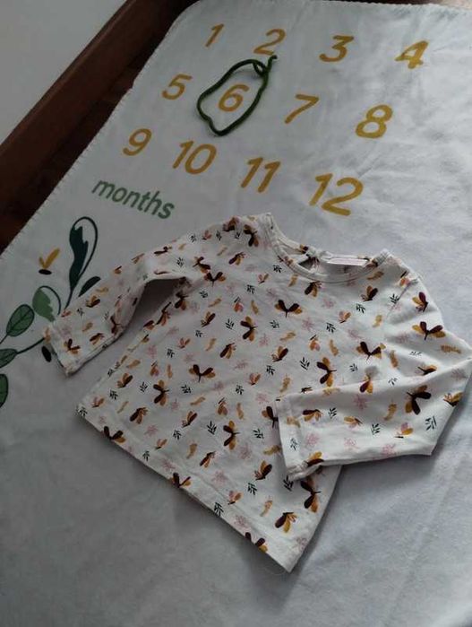 Bluzka z długim rękawem w liście 100% bawełna So cute r.74 cm 6-9 msc.