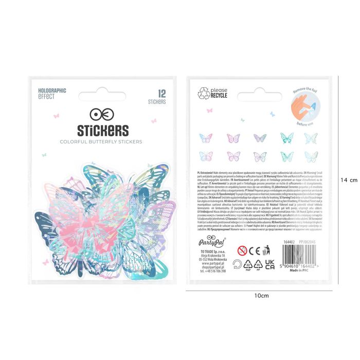 Naklejki ozdobne holograficzne "motyle" 1opak./12szt. WIELOKOLOROWE