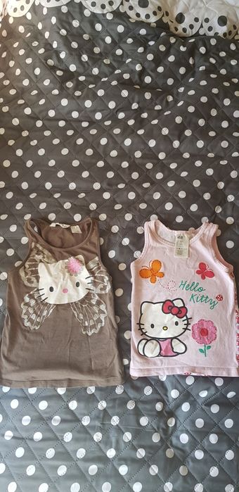 H&M, hello kitty, bluzka dziewczęca,bezrękawnik,róż,khaki,r.86/98