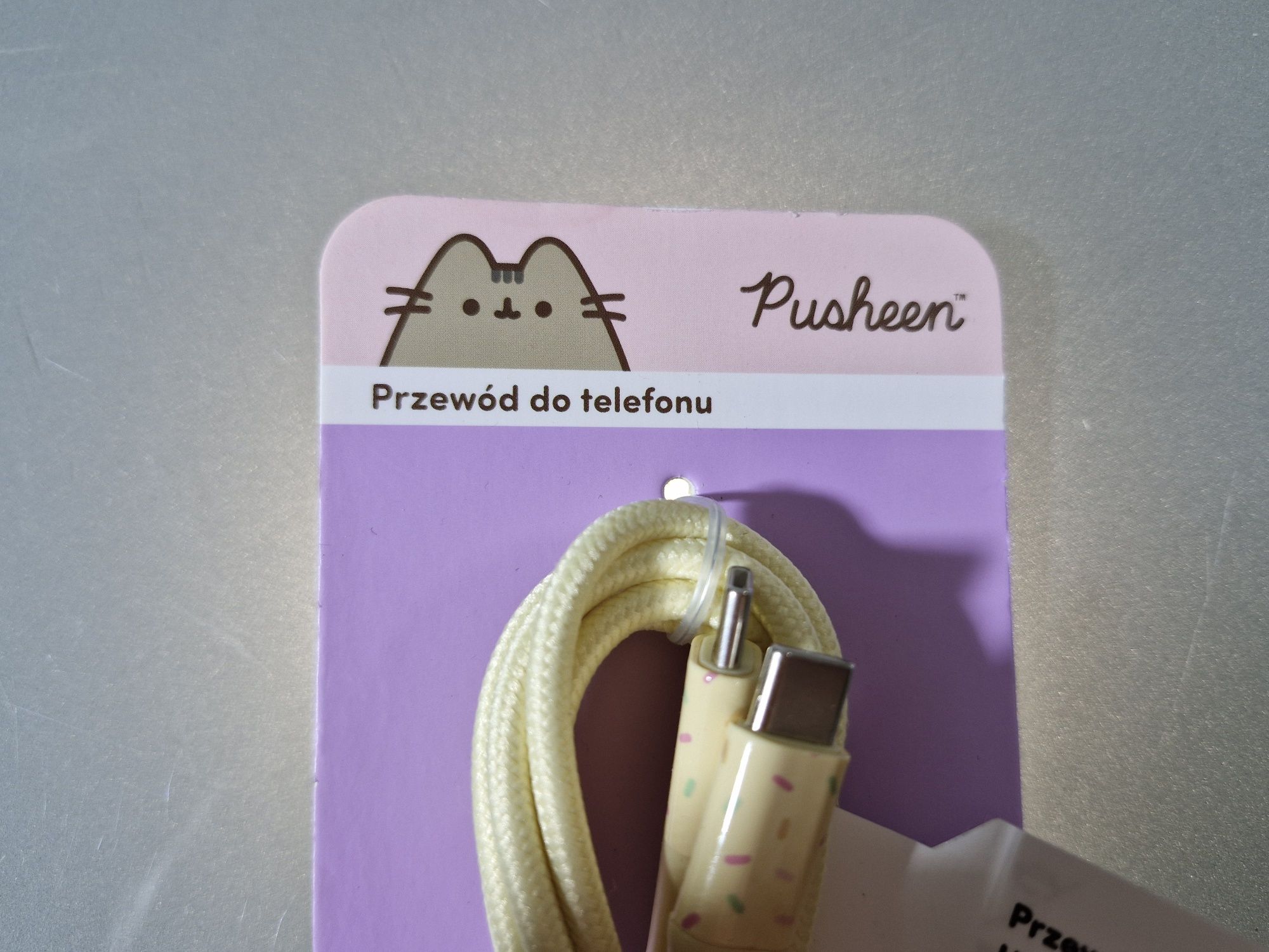 Pusheen Kot Kabel USB C - USB  C 1,5 m 2,4 A Grafika Opaska na Rzep
