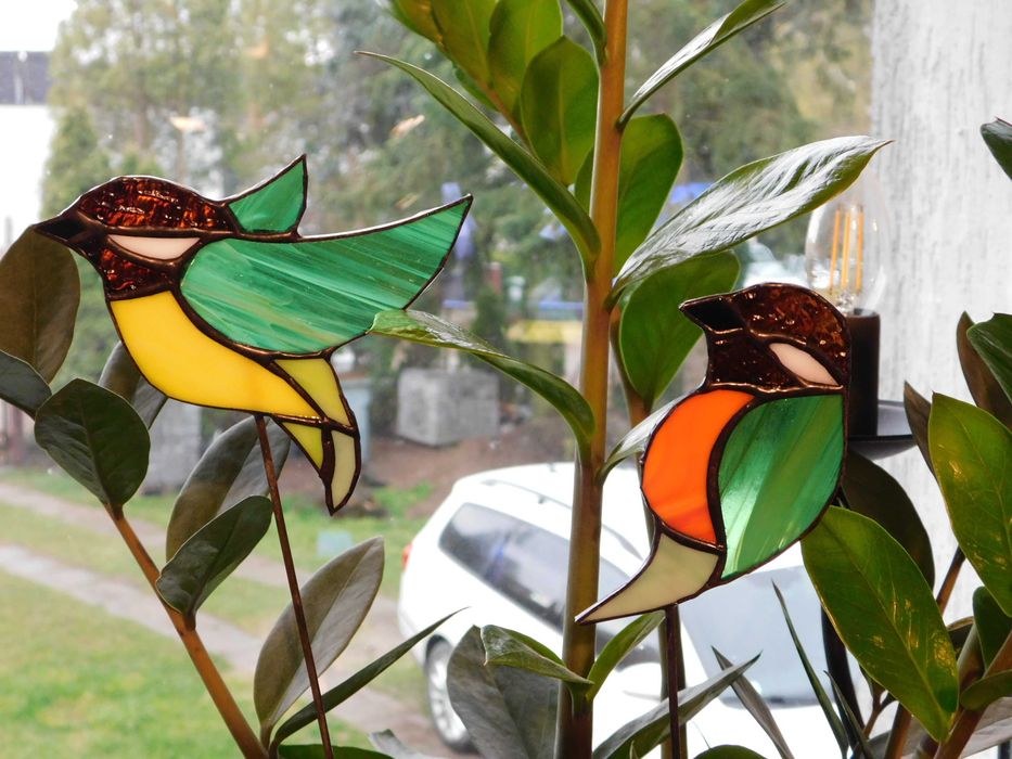 Witrażyk witraż motylek ptaszek dodatek do kwiatów