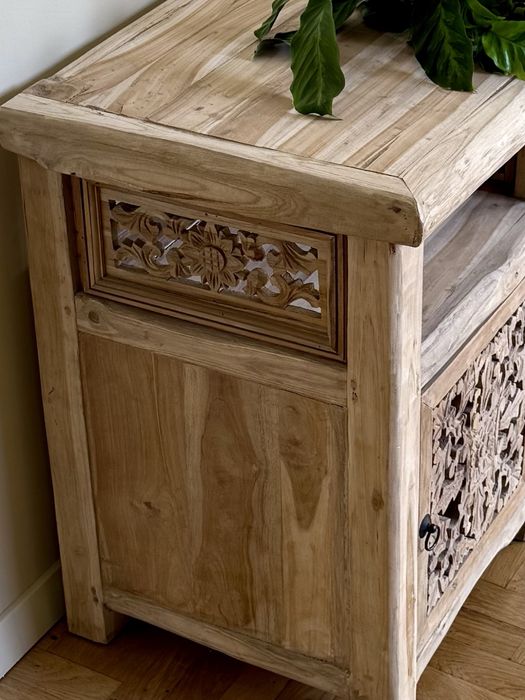 Szafka surowe drewno tekowe nakastlik RTV nocna jasna boho gramofon