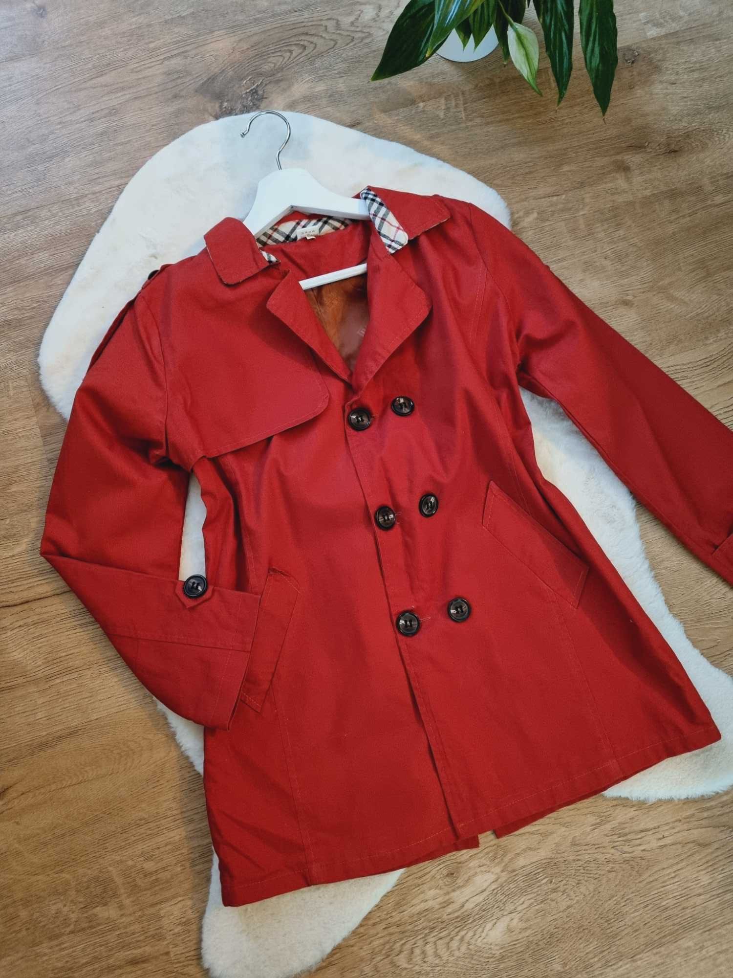Krótki czerwony płaszczyk płaszcz wiosenny bosmanka S 36 ceglasty