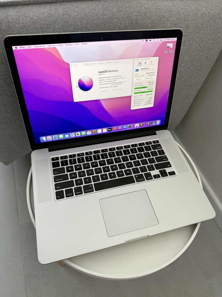 Macbook PRO 15 2015 ( Radeon R9, i7 2.5, 256 SSD, 16GB RAM, 100% Акб )