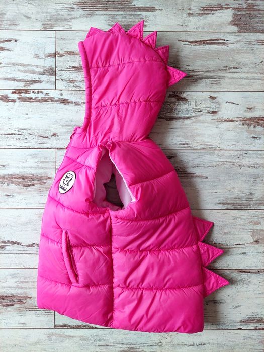 Kukukid, różowy, puchowy bezrękawnik dino, kamizelka ocieplana 116