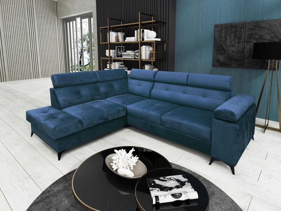 Duży Narożnik Sofa Porto II, Pikowany, wygodny, Gąbka HR, Sprężyny