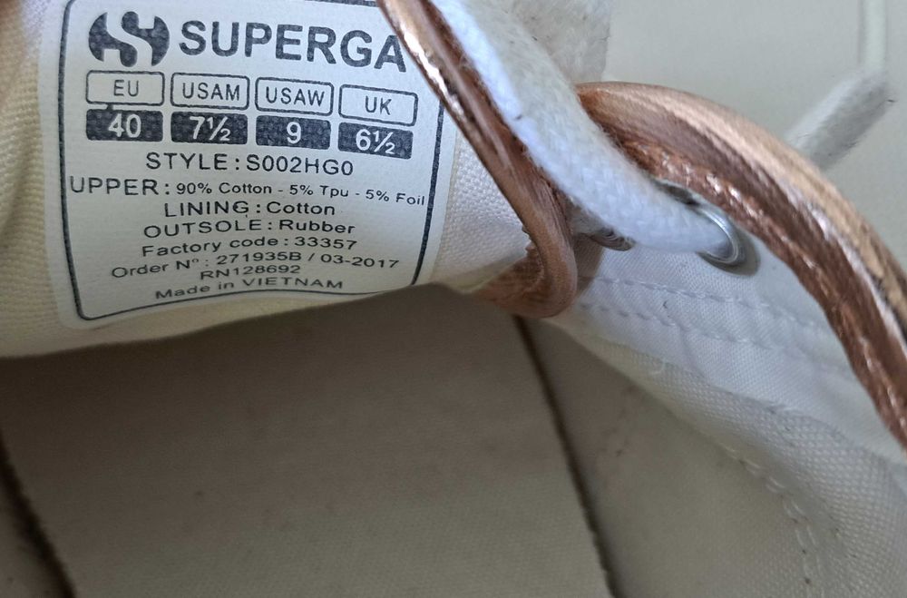 SUPERGA - Cudne Miedziane Złote Damskie Bawełniane Trampki 40