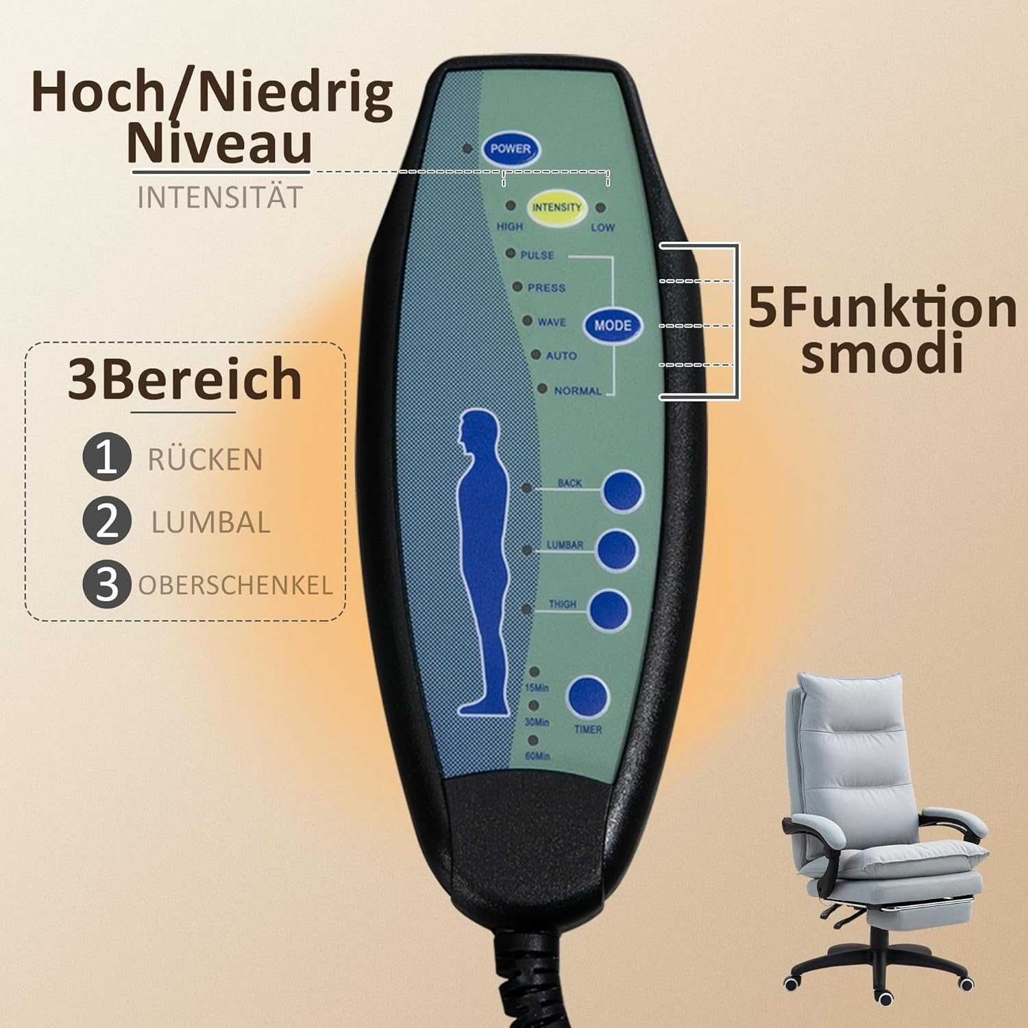Fotel biurowy z funkcją masażu Vinsetto, nylon, jasnoszary HOMCOM