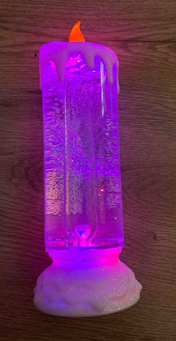 Duża świeca LED 24cm zmieniająca kolor, brokatowa, ozdoba świąteczna