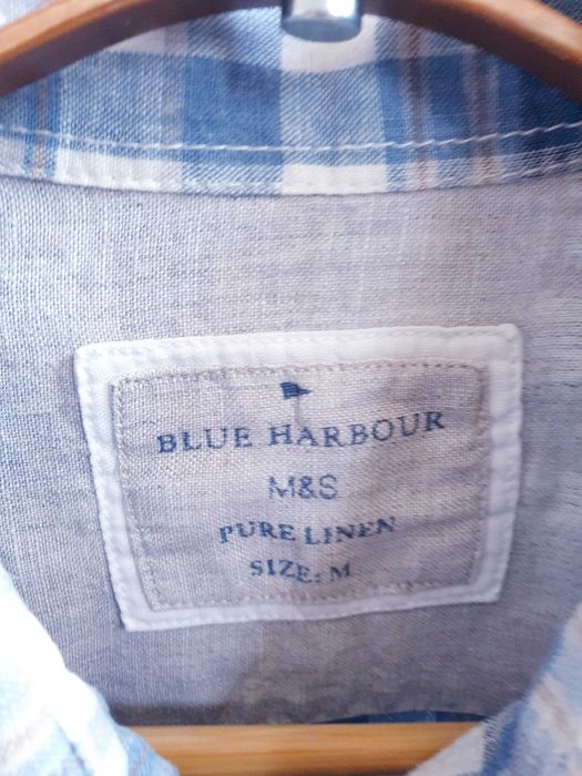 Lniana koszula męska Blue Harbour 100% len w niebieską kratę M