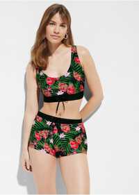 B.P.C bikini bustier z szortami czarne w kolorowe wzory ^40