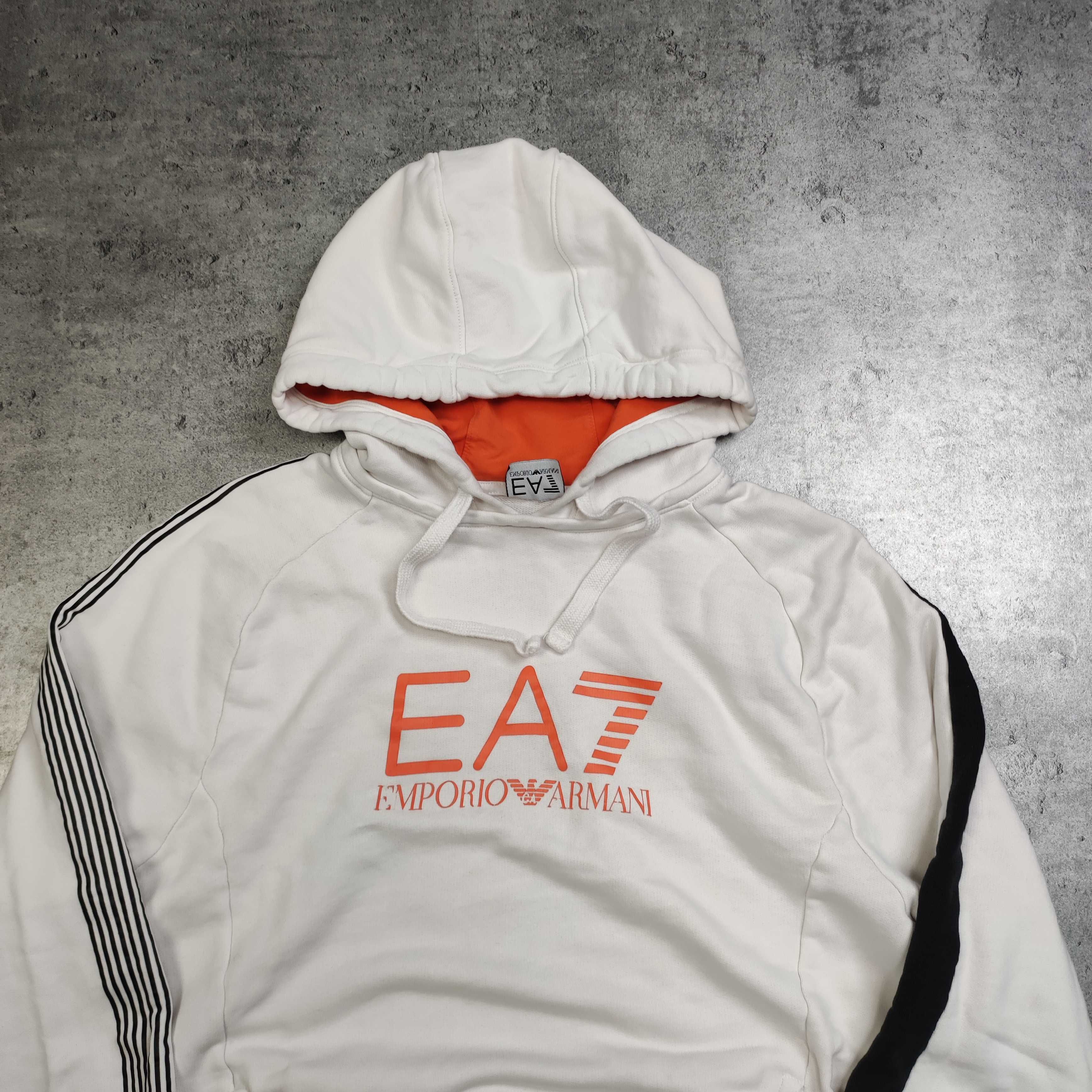MĘSKA Bluza PREMIUM z Kapturem Hoodie Lampas Biała EA7 Emporio Armani