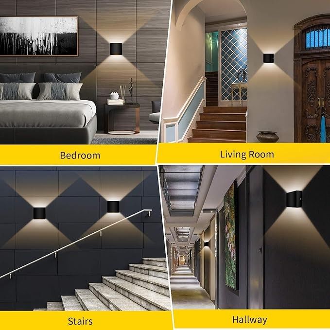 Lightess Zestaw 2 Lamp Ściennych LED - Czarna Aluminiowa