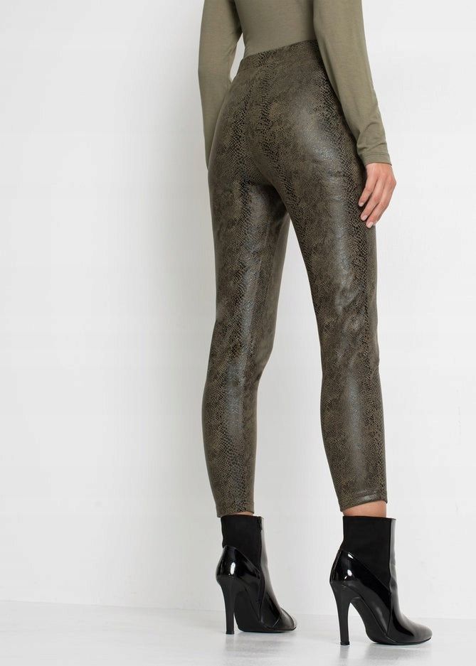 B.P.C legginsy oliwkowo-czarne we wzór węża r.32/34
