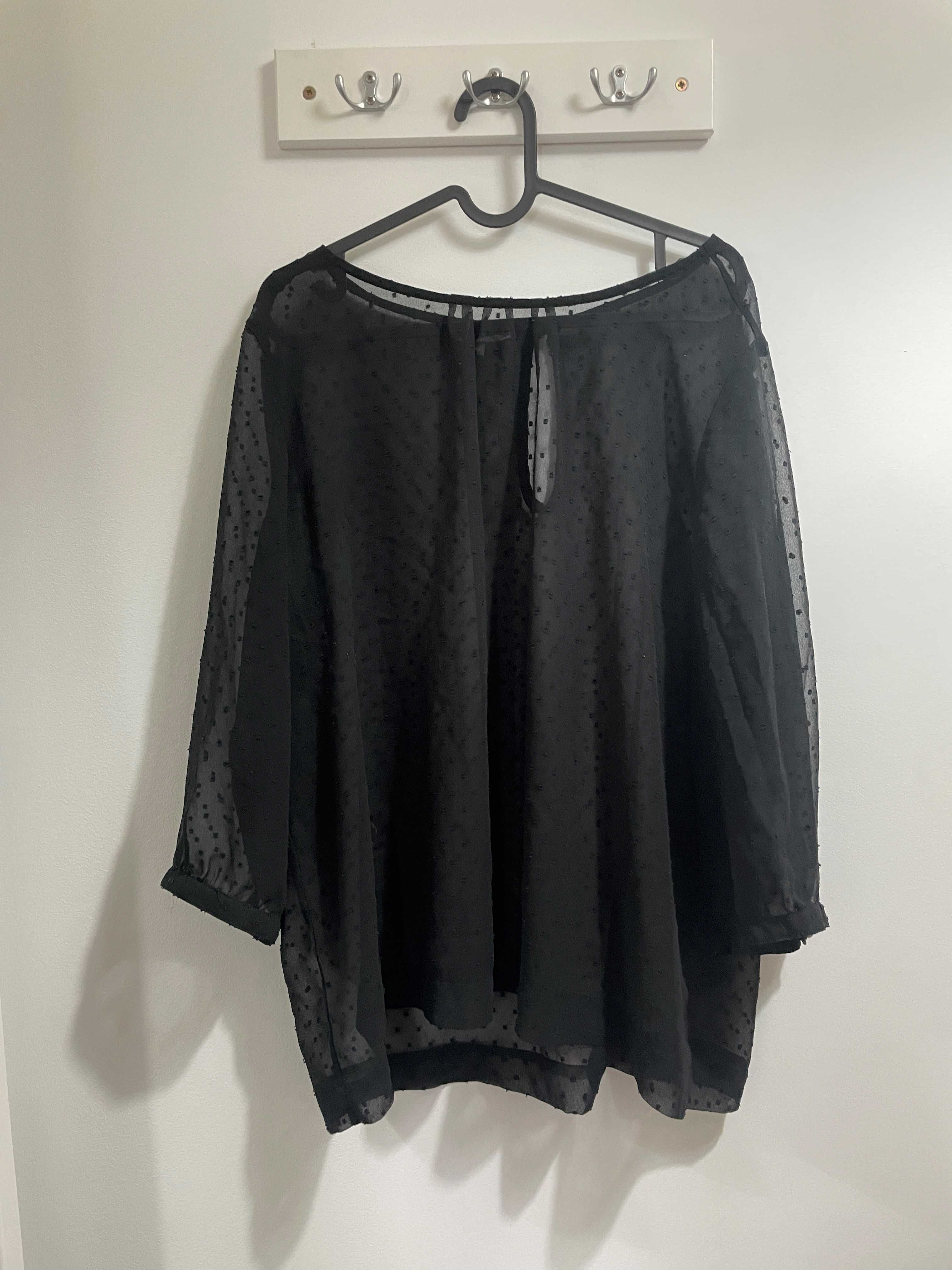 Czarna bluzka kropki groszki plus size 44 2xl