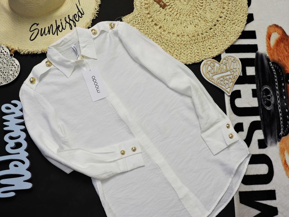 Moodo Nowa biała koszula pagony złote guziki XS