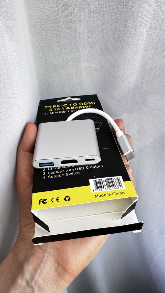 Адаптер тройник rype-c, hdmi, usb 3.0 4k
