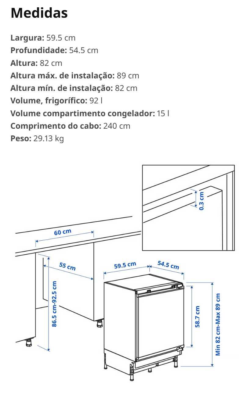 Frigorífico pequeno c/ congelação de embutir