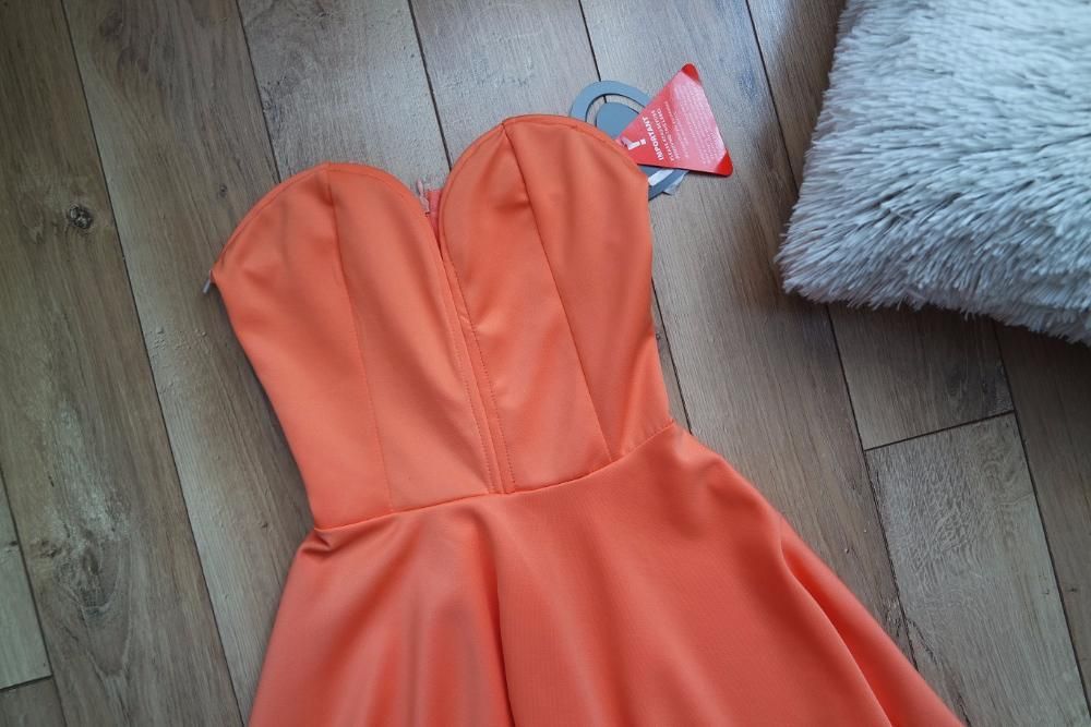 Piękna nowa koralowa gorsetowa sukienka orange rozm. XS Asos