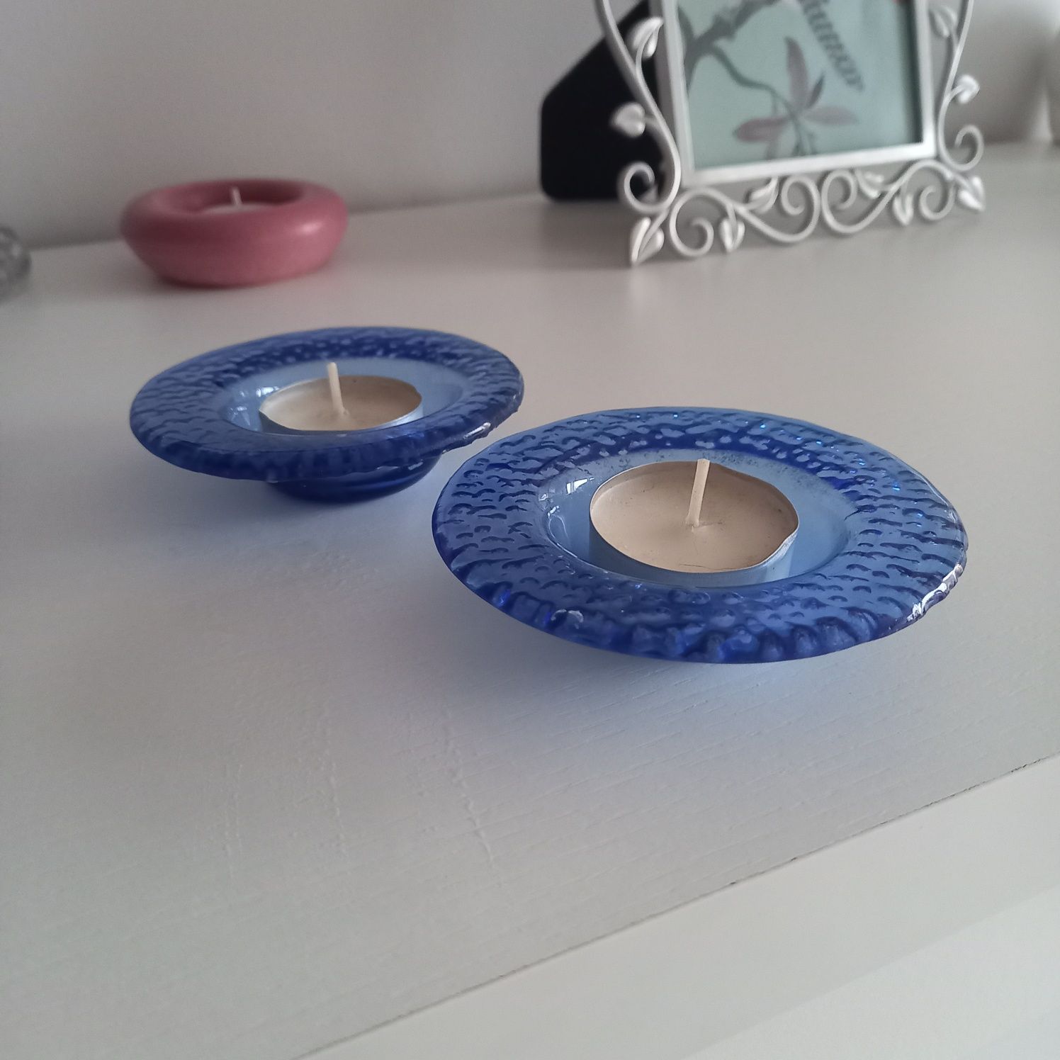 Szklane świeczniki na tealighty niebieskie kolorowe szklo świecznik