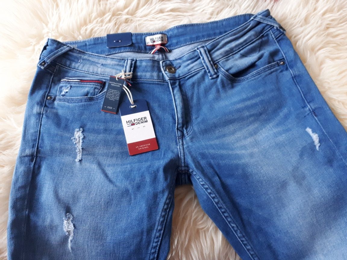 Hilfiger Denim jeansy spodnie low rise skinny Sophie 32/34 L XL piękne