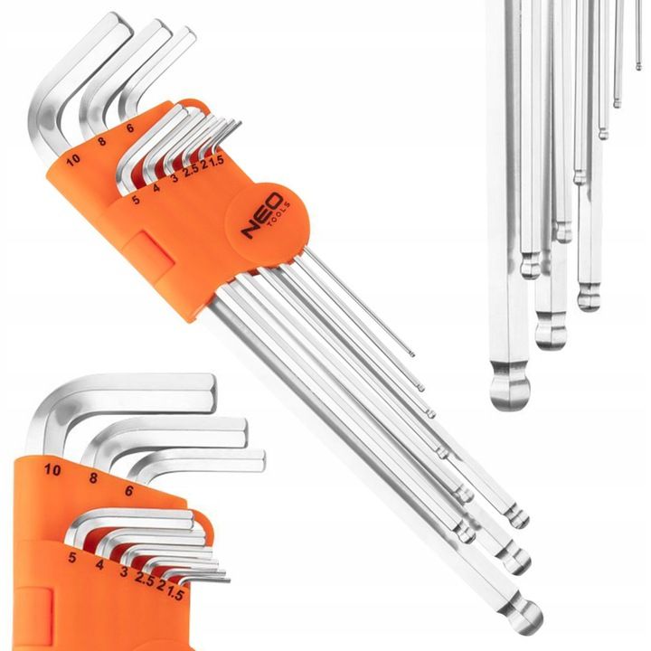 Neo Imbusy Klucze Imbusowe Z Końcówką Kulistą 9szt. Z Magnesem 09-525