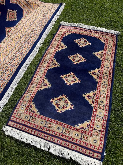 Dwa nowe kaszmirowe + jedwab DYWANY Pakistan Buchara 260x200 i 140x72