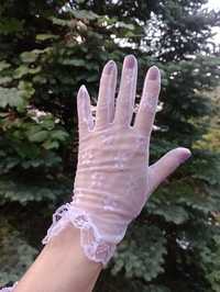 Rękawiczki białe krótkie haft i koronka