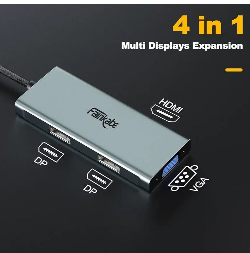 Док-станция USB C, разветвитель DisplayPort для двух мониторов,
