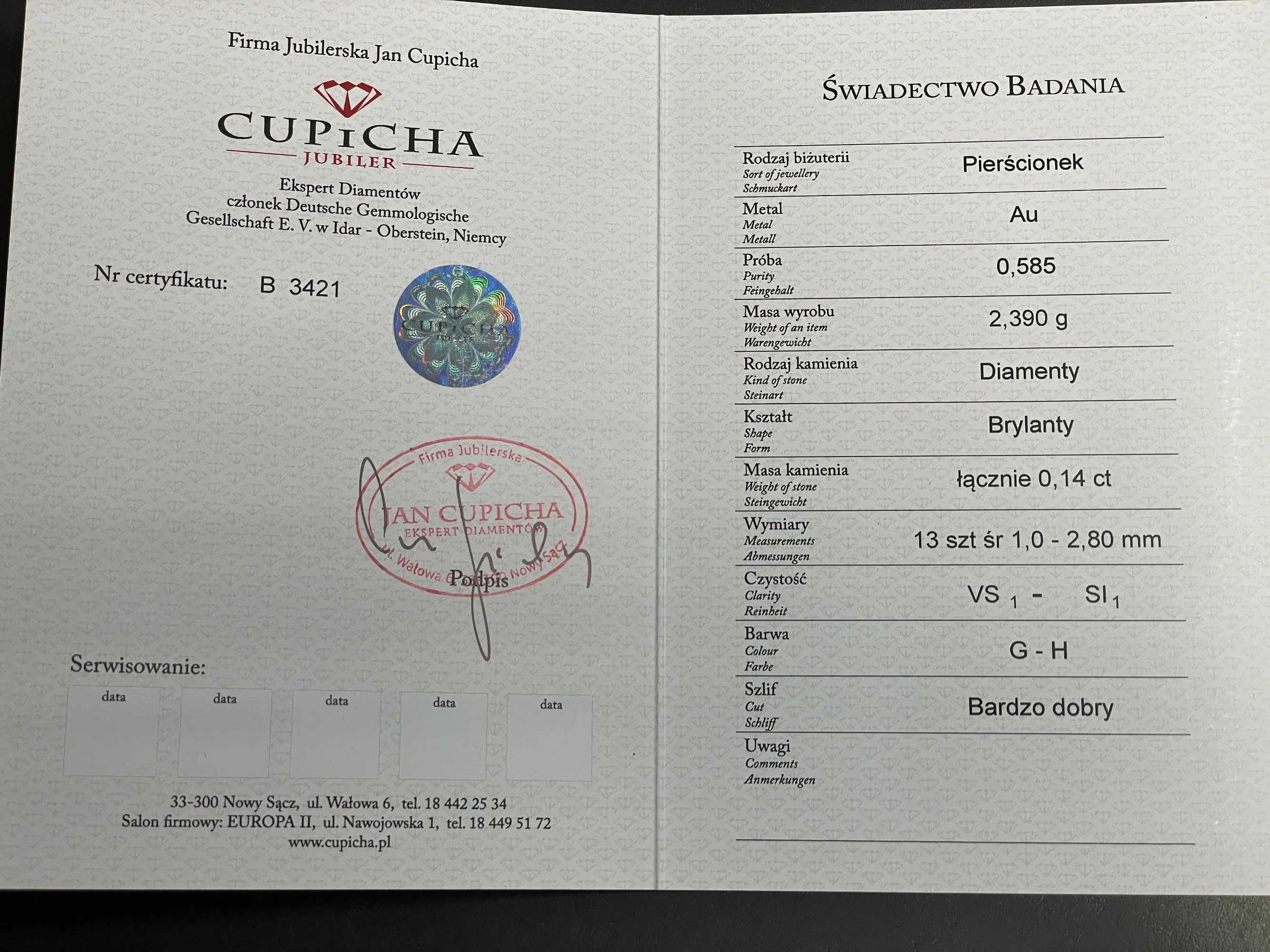 Złoty pierścionek zaręczynowy z diamentem Cupicha rozmiar 11
