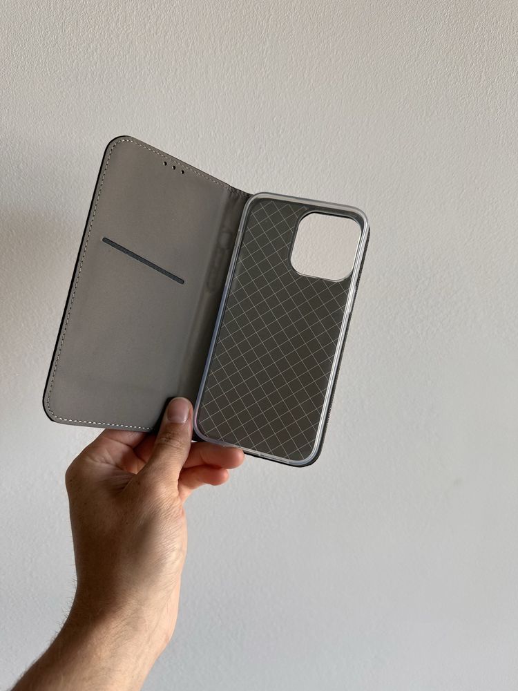 Etui Zamykane czarne + SZKŁO do IPHONE 14 PRO MAX