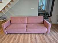 Sofa z funkcją spania różowa pudrowy róż 240x142