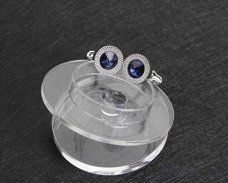 Spinki do mankietów do koszuli okrągłe niebieskie z kryształem srebrne