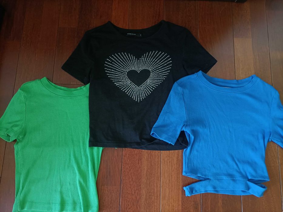 3 bluzki bawełniane S i XS House krótkie