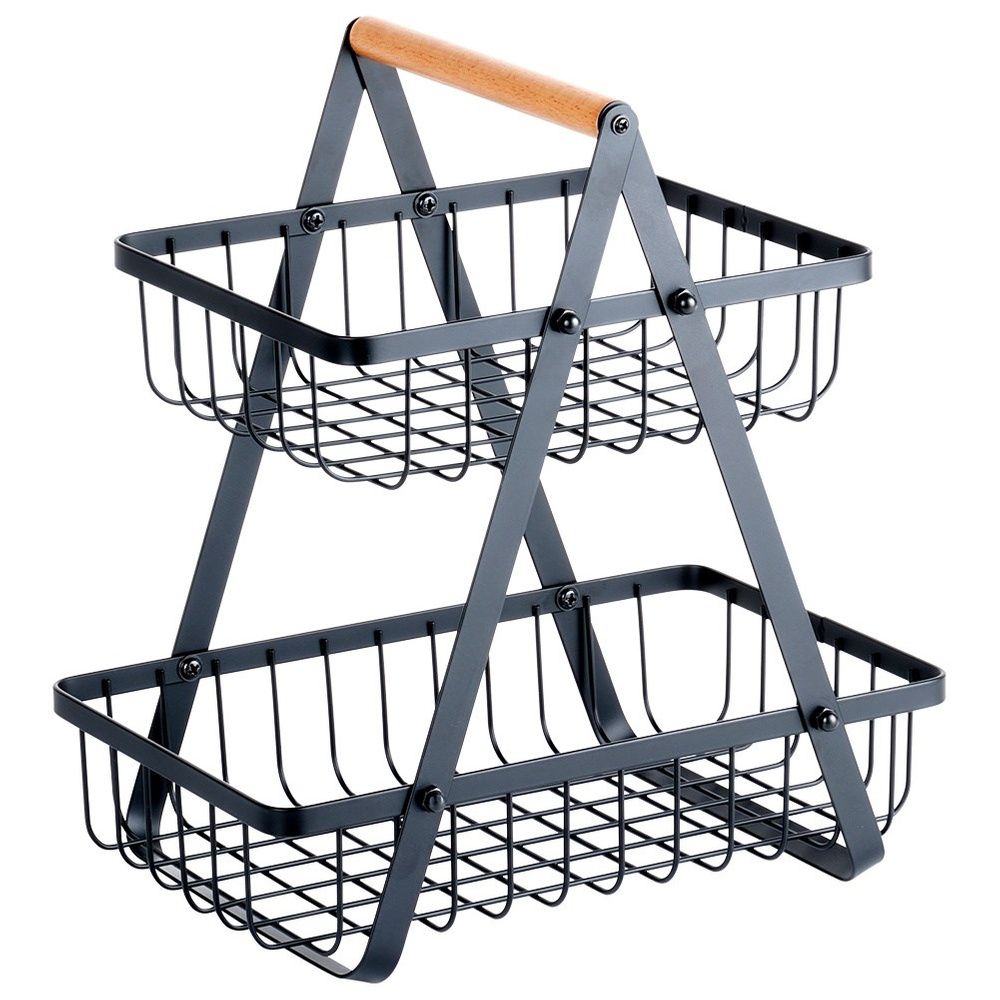 Koszyk na owoce metalowy czarny 2-poziomowy 27x17,5x29 cm