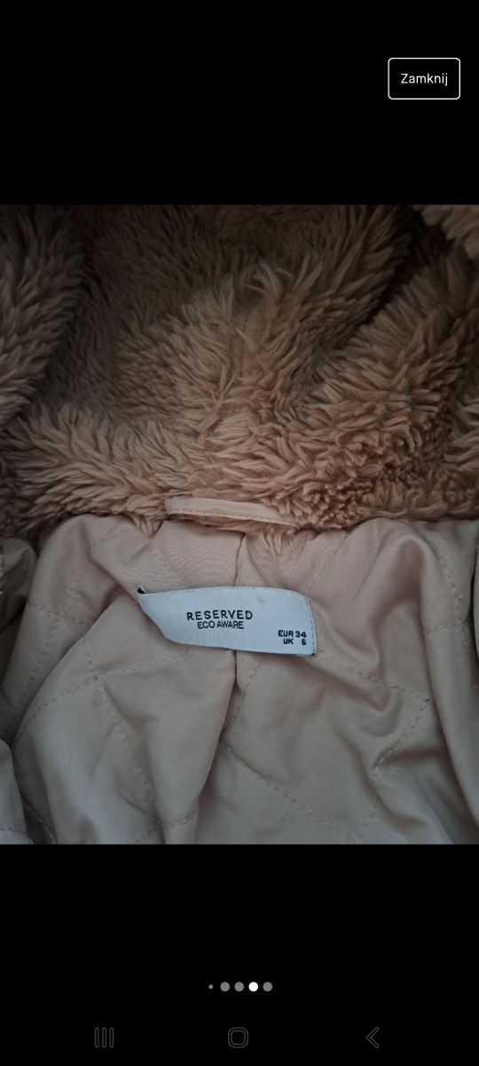 Reserved kurtka zimowa kożuszek miś z kapturem XS